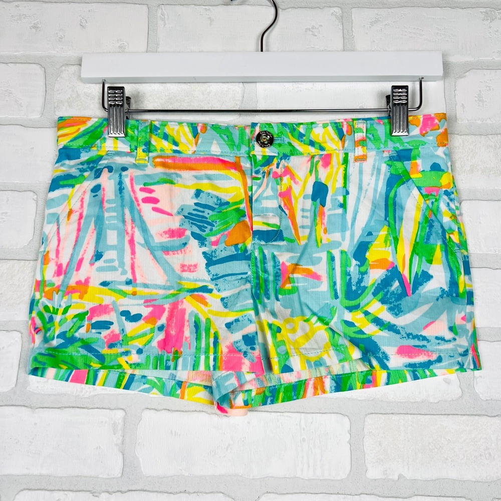 Lilly Pulitzer Girls Multi Color Abstract Tropical Corduroy Shorts Size 14 - Picture 1 of 10